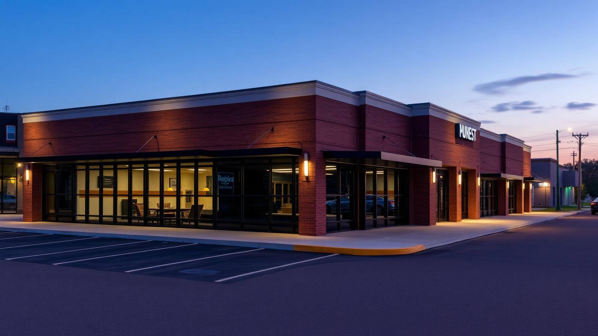 Commercial building with professional electrical lighting